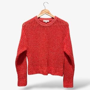 White + Warren Cashmere Sweater Marled Mesh NATURAL Orange Pink Crewneck Size XS